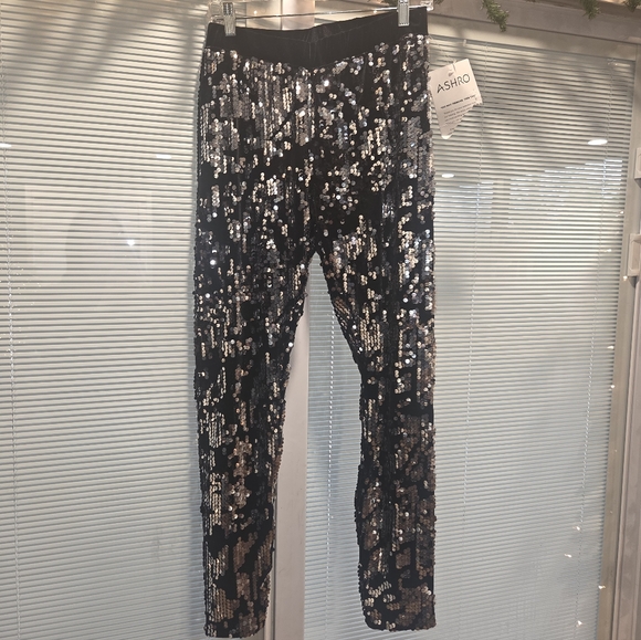Ashro Pants - Ashro Sparkling Black and Silver Sequin Leggings Size Small NWT